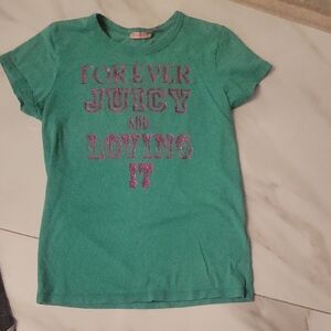 Juicy Couture Teal Short-Sleeve Tee with Pink Glitter Graphic